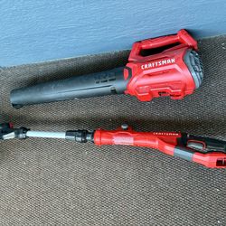 Craftsman Leaf Blower & String Trimmer, Red, Battery Powered