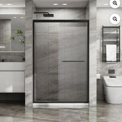 BRAND NEW - 48 in. W x 72 in. H - Leumius Double Sliding Glass Shower - Matte Black