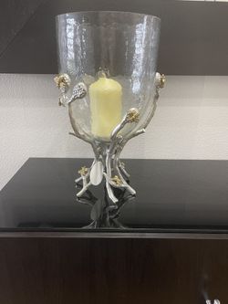  Gold Metal Glass Large Candle Holder !!! Brand New 16” D 22” T  