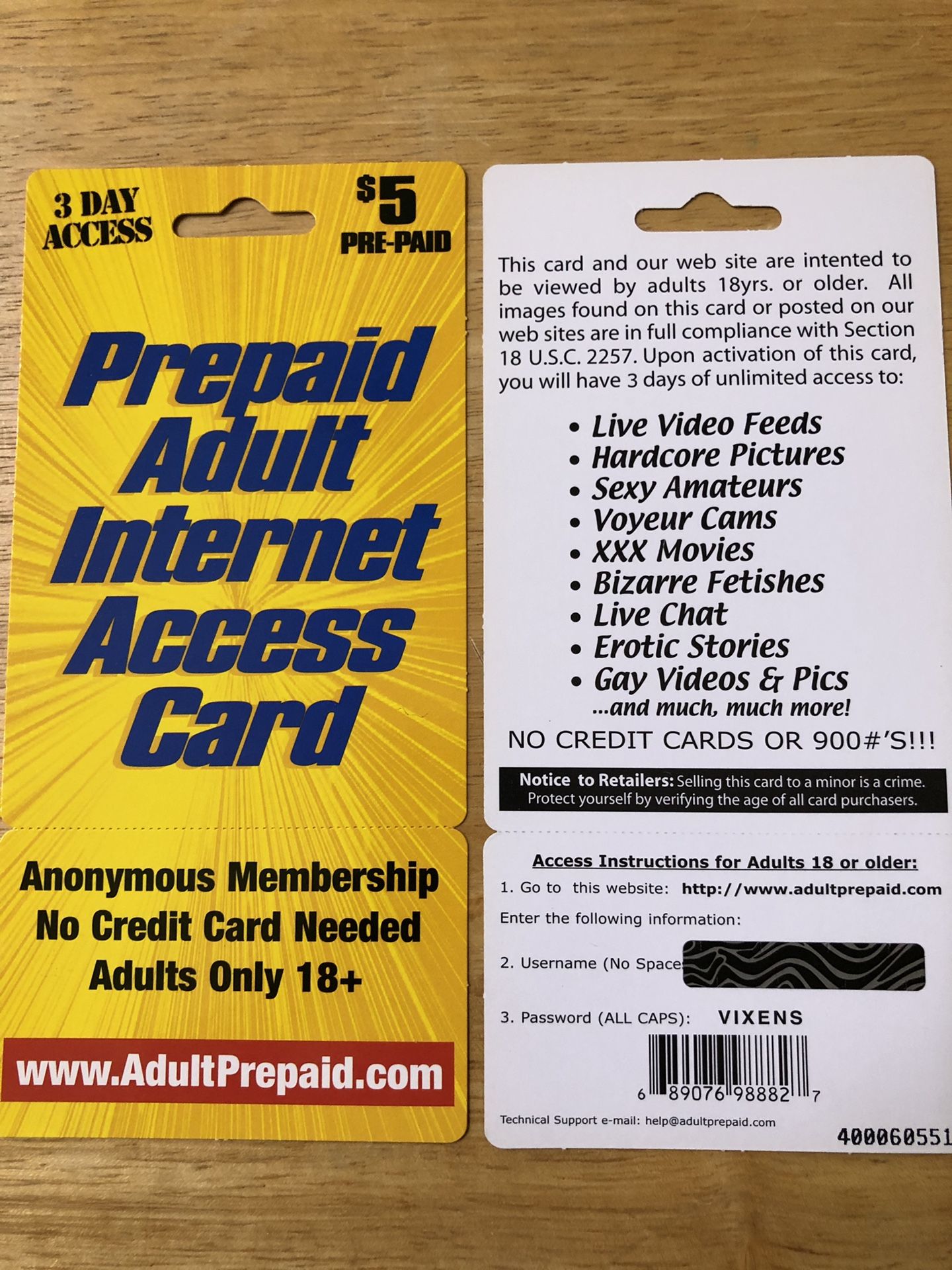 Prepaid Adult Internet Access Cards