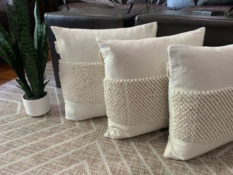 World Market Throw Pillows, 18” Square, Removable Covers, Feather Inserts, Like New,  Clean & Sanitized