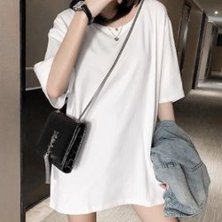 Pure white large-sized T-shirt skirt for women, loose short-sleeved long-style mid-length sleeve, covering the buttocks, pure cotton, covering the low