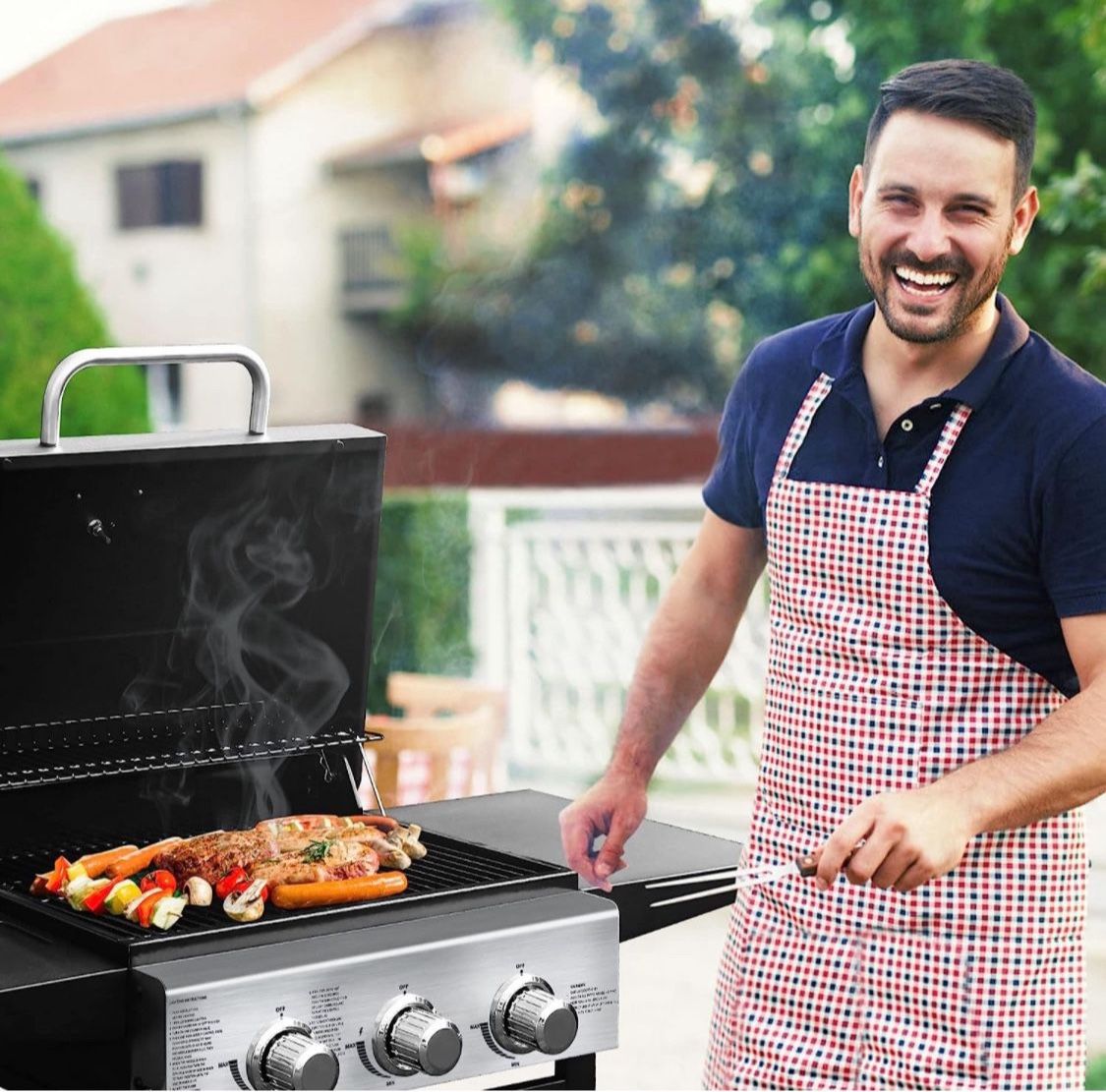 MASTER COOK Burner BBQ Propane Gas Grill, Stainless Steel 30,000 BTU