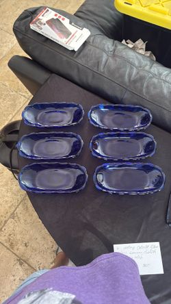 Six vintage cobalt blue glass, serving dishes