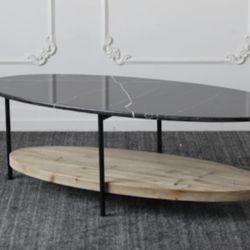 Living Spaces - Black Marble Top & Reclaimed Pine Shelf Coffee Table