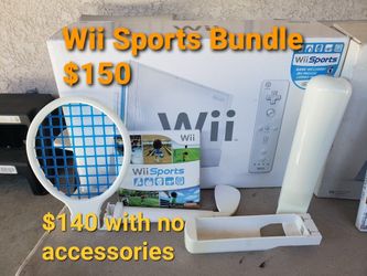 Nintendo Wii Bundle - Console In Box With Wii Sports 2 Sets Of Controllers (2 Wii Motes And 2 Nunchuks) - All Cables And Sensor Bar Included