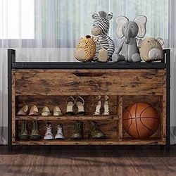 Shoe Storage Bench, Entryway Bench with Lift Top Storage Box, Metal and Board Bench for Entryway, Two Tier Shoe Rack Organizer for Entryway,