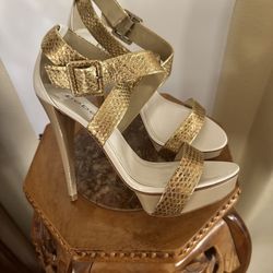 BEBE Gold & White Heels  Size 8 