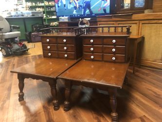 Vintage Lane Mid-Century Modern Walnut Inlay Two-Tier With Drawer End Tables - a Pair