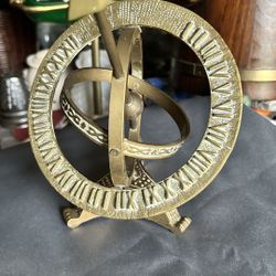 Vintage Solid Brass Armillary Sundial W/ Arrow 