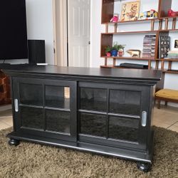 Black TV Stand with Sliding Glass Doors - $50 OBO