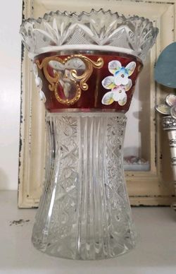 Vintage Bohemian Cut Crystal Vase 6"