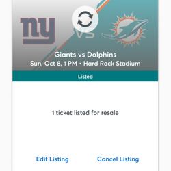 6 Dolphins vs. GIANTS TICKETS FOR 10/8