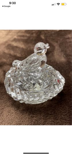 HOFBAUER Bleikkristall German Crystal Trinket Dish Bird & Egg Shaped