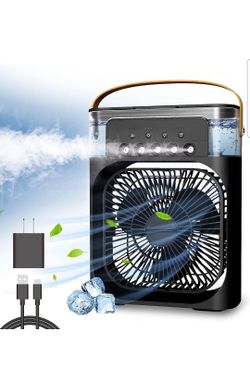 Personal Air Cooler, Portable Air Conditioner Fan, Mini Evaporative Cooler with 7 Colors LED Light, 1/2/3 H Timer, 3 Wind Speeds and 3 Spray
