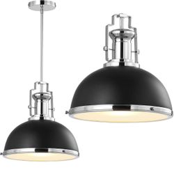 JONATHAN Y JYL9536B 13" Modern Industrial Dome Pendant Light, Black and Chrome