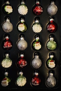 Mini Glass Christmas Ornaments 20 Piece, Santa Claus, ‘Tis the Season, Rauch