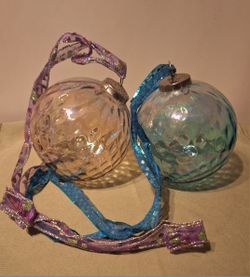 Big Balls Gorgeous Glass Ornaments-Weighty & Wonderful! Sold As A Pair. 