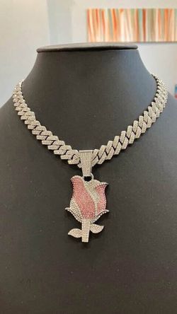 New Tulip pendant and curb chain, bling, paved  Maybe a rose? Maybe A Tulip?