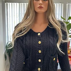 Black With Gold Buttons Womens Sweater Size Medium
