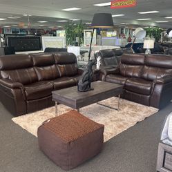 PRICE DROP🚨Chocolate Top Grain Leather Sofa&Loveseat 4x Power Recliners!!