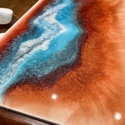 Resin Art Marble in Blue and Orange 