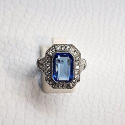 925 Silver CZ and Sapphire Ring Size 7