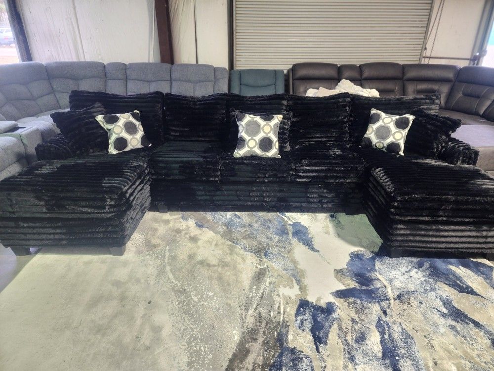 Customer Appreciation Week! Brand New Dual Chaise Sectional in Black Thick Corduroy! Tax Included!