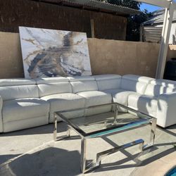 KUKA 5-Pc. Leather "L" Shaped Sectional with 2 Power Recliners with Articulating Headrests