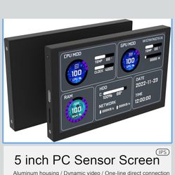 WOWNOVA 5" Computer Temp Monitor, Dynamic Theme Supported, ARGB PC Case Sensor Panel, IPS Type-C USB Mini Secondary Screen, CPU RAM HDD Data Monitor (