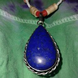 Custom Necklace Lapis Lazuli Pendants w/ Glass Seed Beads