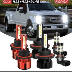 6pcs, FIT For Ford F250 350 450 550 Super Duty 2005-2018, H13 High beam+H13 Low beam+9145/ 9006 Fog lamp bulbs, LED headlight bulbs, super strong 6000