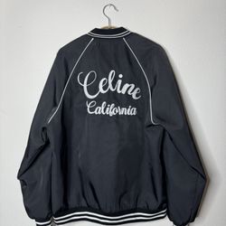 Celine California Embroidered Bomber Teddy Jacket Black Small