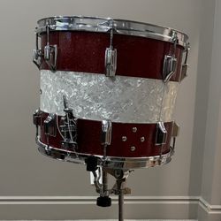 Vintage Rogers Powertone 15x12 Snare Drum Red Sparkle w/ White Stripe – Fullerton Era – Near Mint