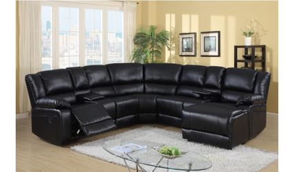 OVERSIZED LEATHER SECTIONAL SOFA WITH CHAISE AND RECLINER NEW