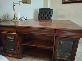 Solid wood desk and leather chair