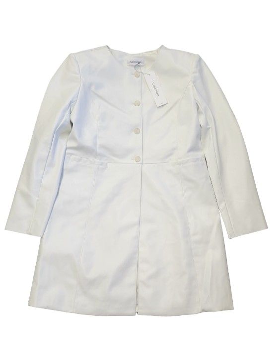 Calvin Klein Faux Poly Leather White Jacket Blazer Suit Size 14 NWT