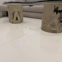 Glass Coffee Table With Wooden Stands 