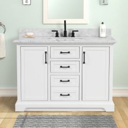 48-in Carrara White Bathroom Vanity with Natural Marble Top