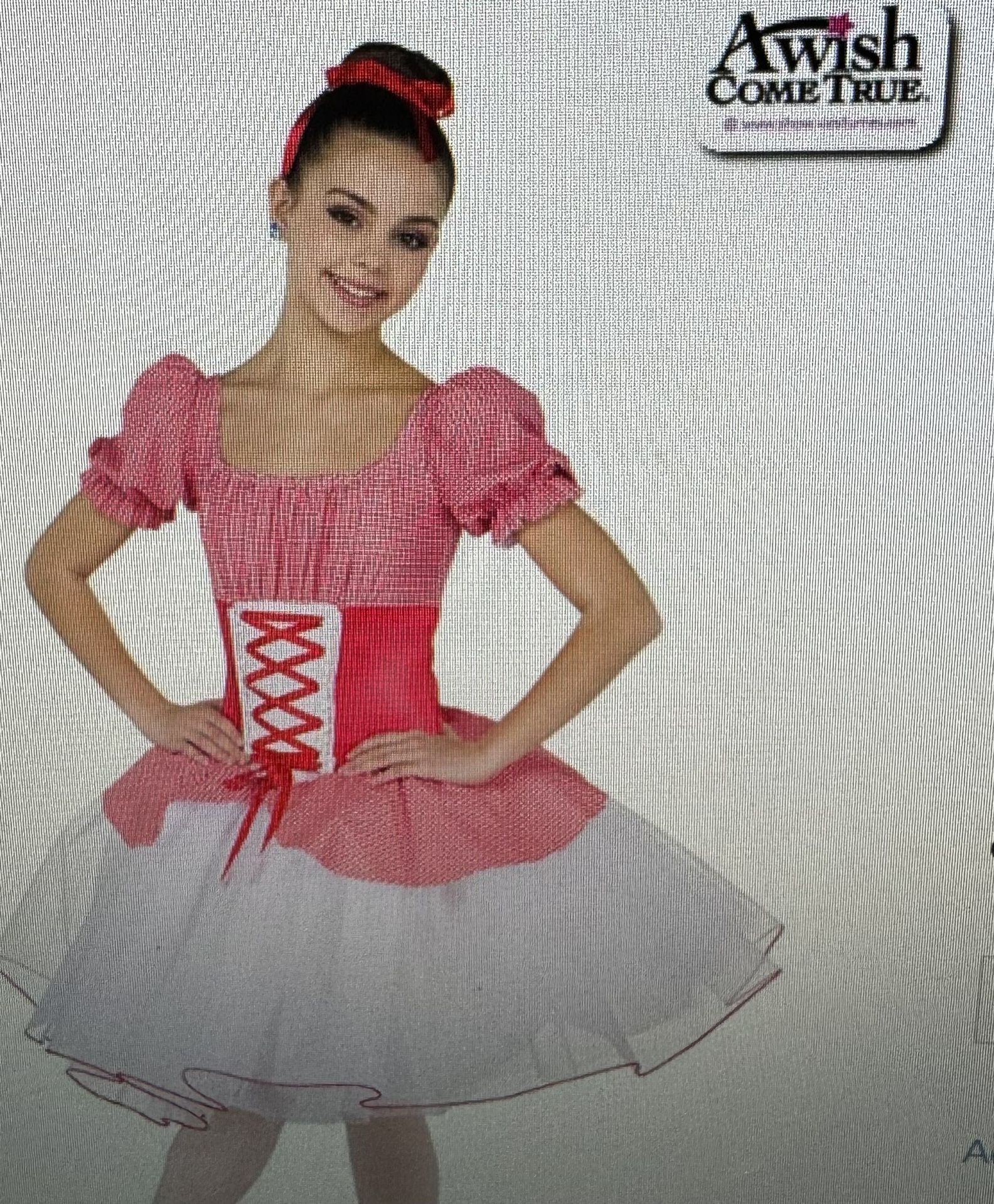 A Wish Come True Appalachian Spring White Tutu Lace Up Red Gingham Dance Ballet Costume, size S