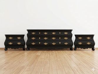 Henredon Villandry French Louis XV style bombe dresser  with maching night stands
