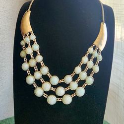 Lucky Brand Statement Bib Necklace – Gold & Soft Blue Gem Multi-Strand