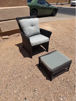 Hampton Bay Faux Wicker Patio Outdoor Chair with Footrest