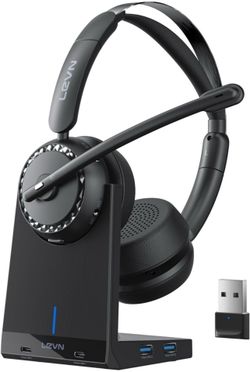 LEVN Wireless Headset, Wireless Headset with Mic for Work, AI Noise Cancelling, 65 Hrs Working Time, Bluetooth Headphones with Microphone from Home/Co
