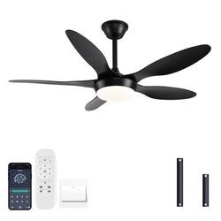 46 inch Black Modern Ceiling Fans with Lights Remote/APP Control, Low Profile Reversible 6 Speeds Ceiling Fan Light for Indoor/Outdoor Patio Bedroom L