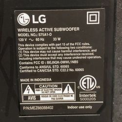 LG Wireless Active Subwoofer S75A1-D 
