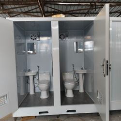 Dual Stall , Dual Enclosures Prefabricated Restrooms With Accessories 