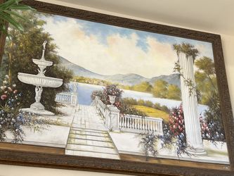 Large Italian Landscape Painting In Frame