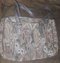Vintage French West Indies floral tapestry tote bag