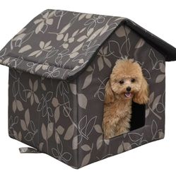 KUDES Cat House with Removable Cushion, Four Season Pet Nest Kitty Shelter with Waterproof Canvas Roof,